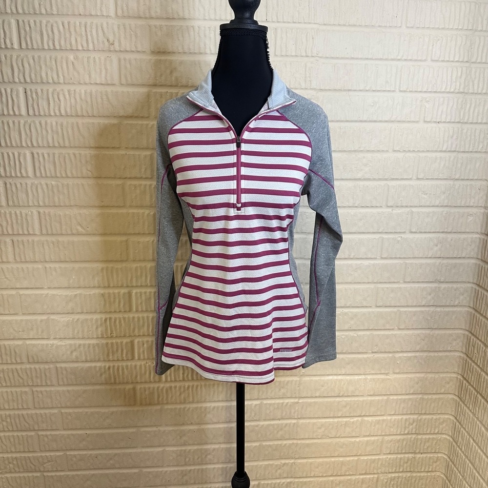 Patagonia Grey Pink Striped Capilene Midweight 3‎ Quarter Zip Sz S Base Layer